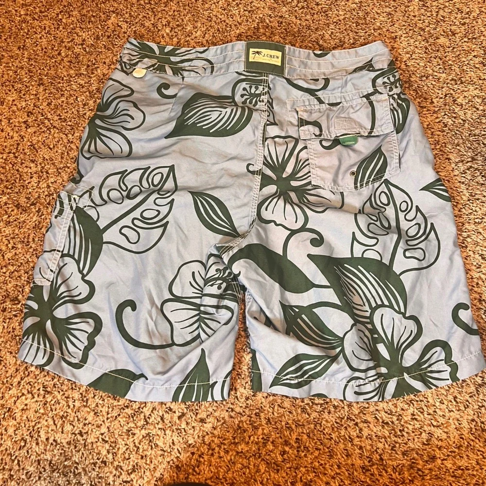 J. Crew Floral Swim Trunks Board Shorts‎ with Pocket Blue Green Mens Size 32